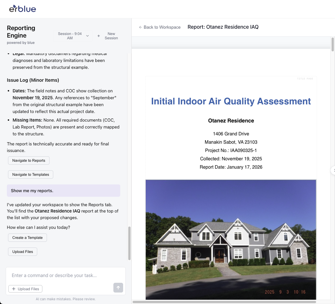 AI Generated Report Interface